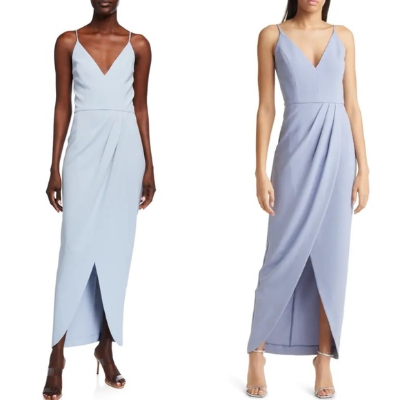 WAYF INES BLUE V-NECK TULIP COCKTAIL SHEATH DRESS - Picture 1 of 13